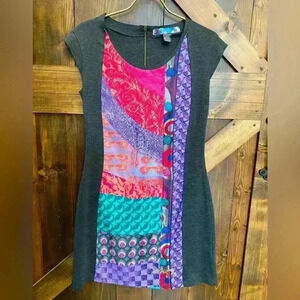 Desigual Cap Sleeve Gray & Multicolor Color Block Panel Dress Size M